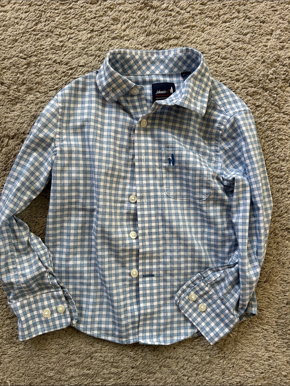 johnnie-O Light Blue and White Gingham Button-Down Shirt size 4